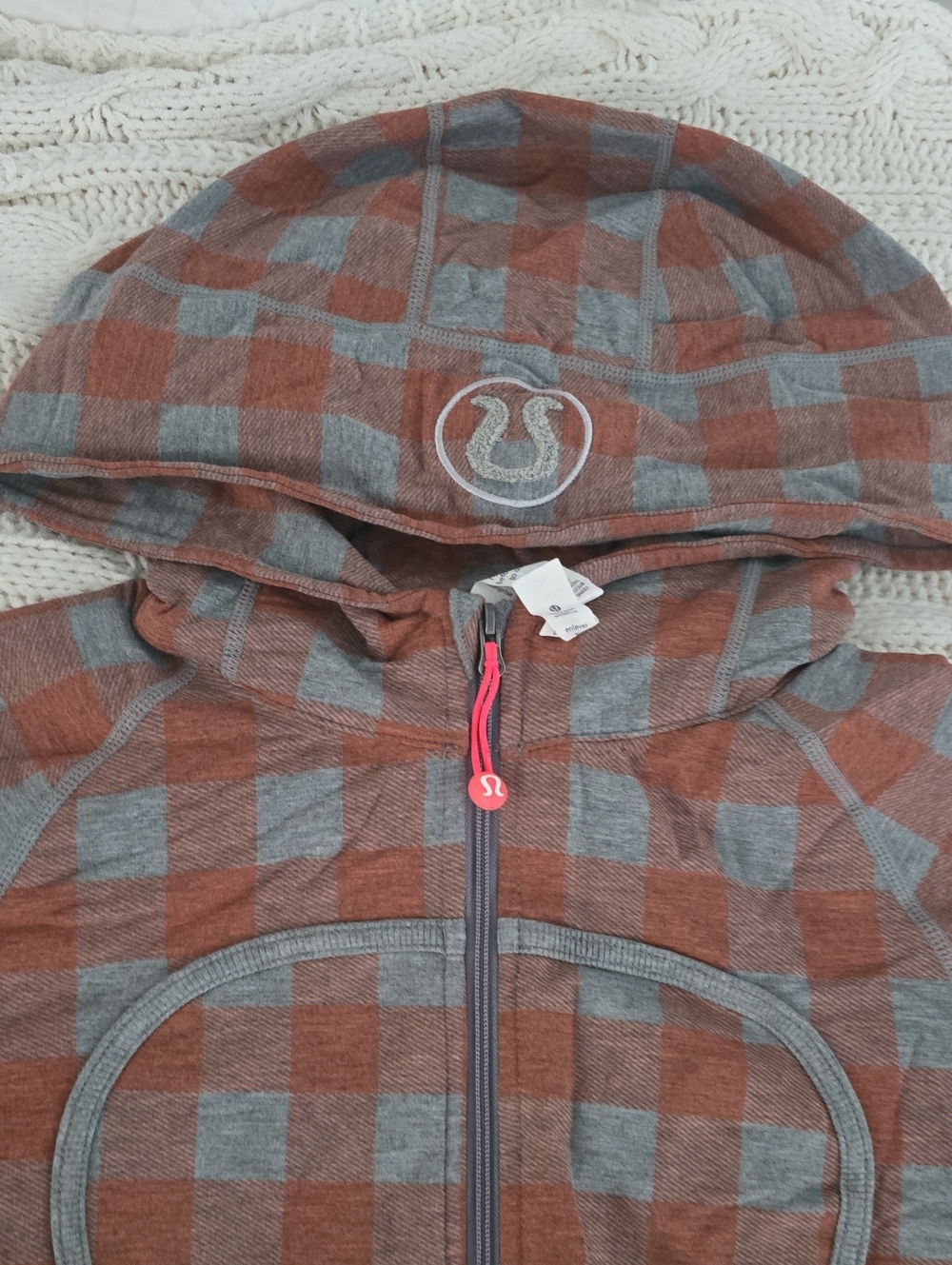 NWT lululemon athletica Remix Hoodie Rust and Gray Check Zip Hoodie